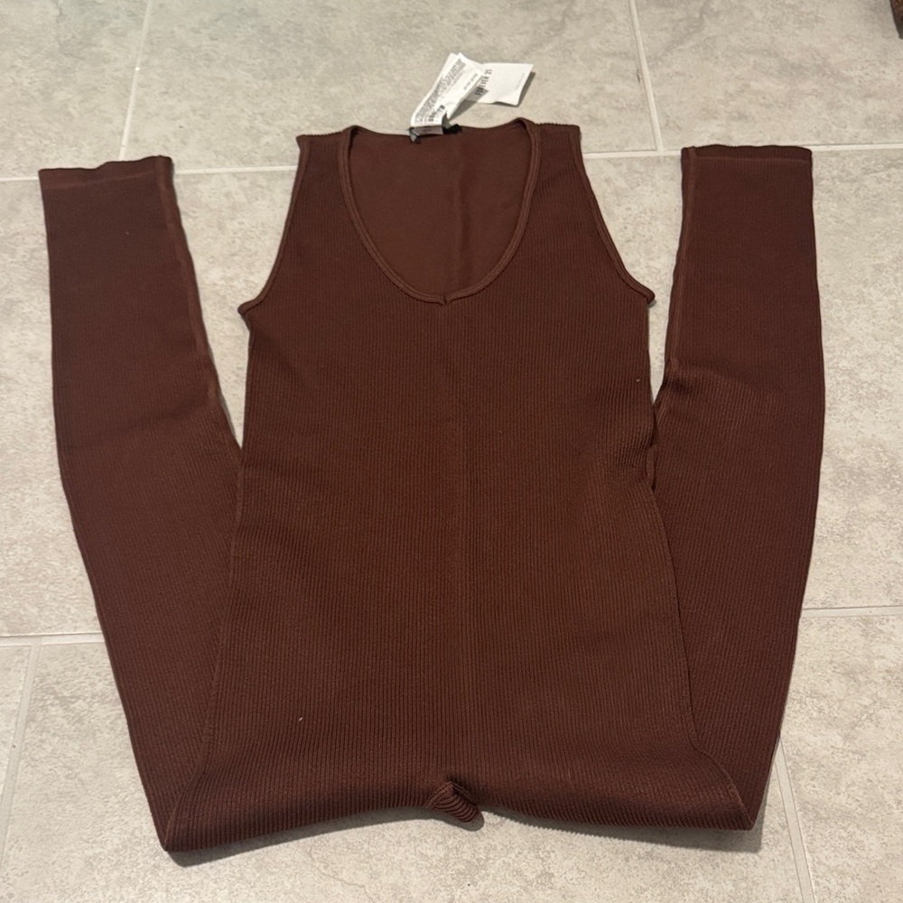 Forever 21 Chocolate Ribbed Jumpsuit